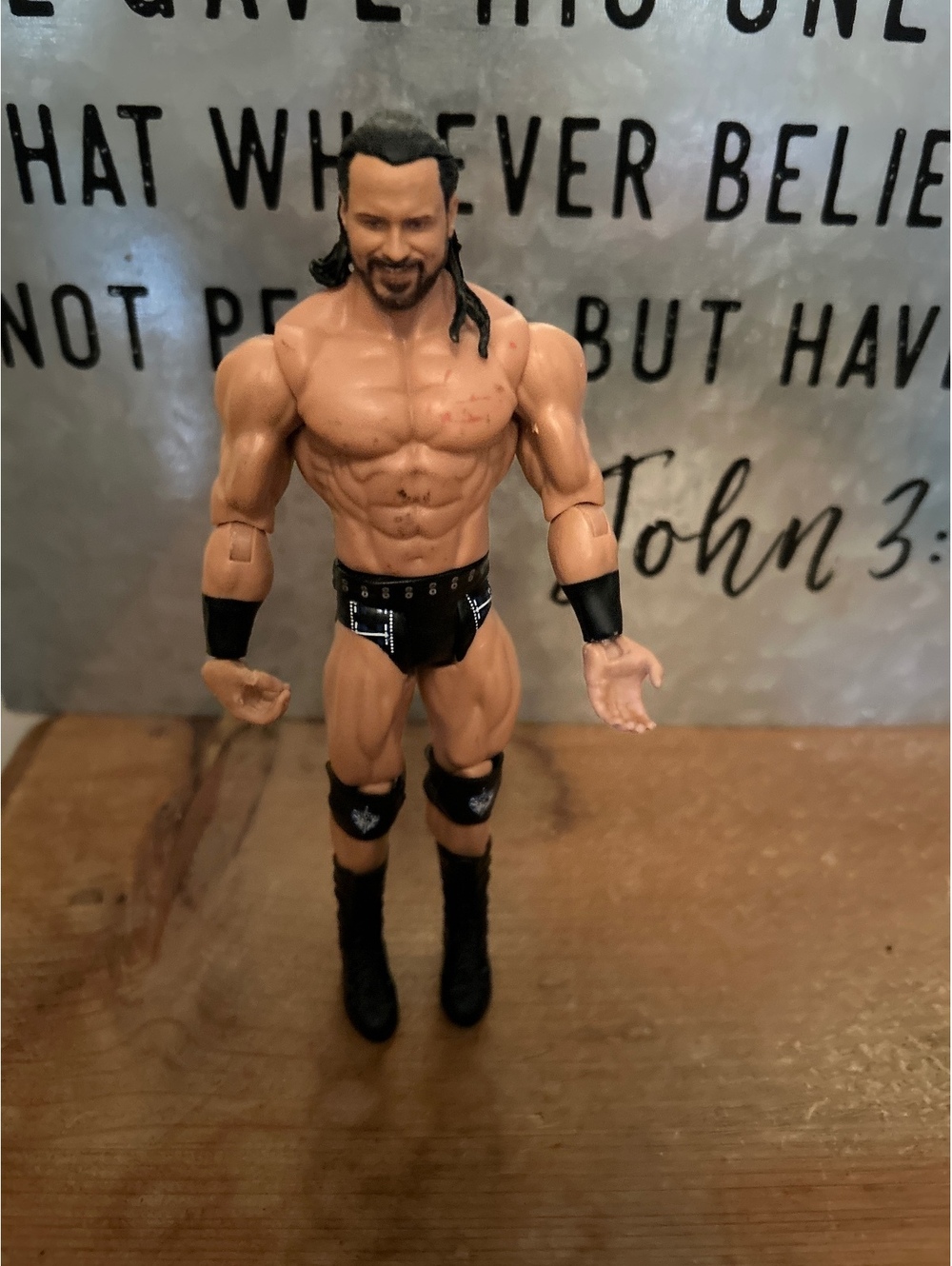 WWE Action Figure Wrestling Toy with Black Trunks and Boots